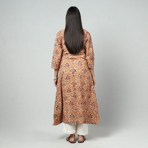 Beige - Kalamkari Block Printed Cotton Long Kurta