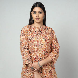 Beige - Kalamkari Block Printed Cotton Long Kurta