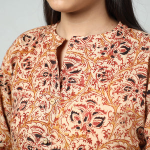 Beige - Kalamkari Block Printed Cotton Long Kurta