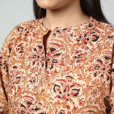 Beige - Kalamkari Block Printed Cotton Long Kurta