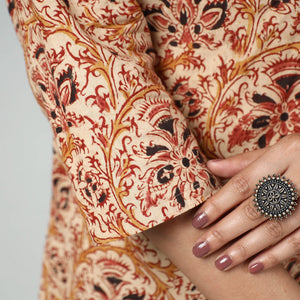 Beige - Kalamkari Block Printed Cotton Long Kurta