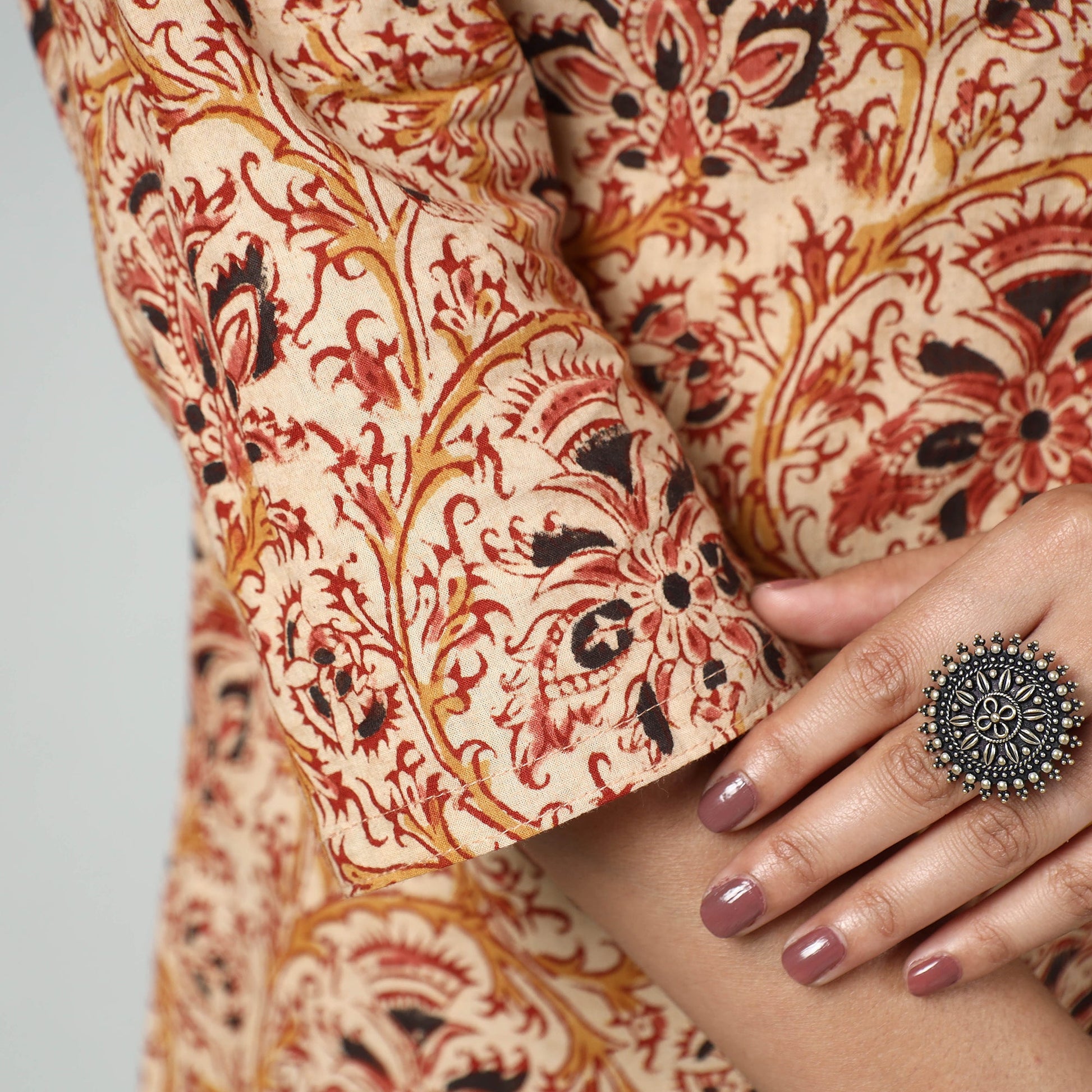 Beige - Kalamkari Block Printed Cotton Long Kurta