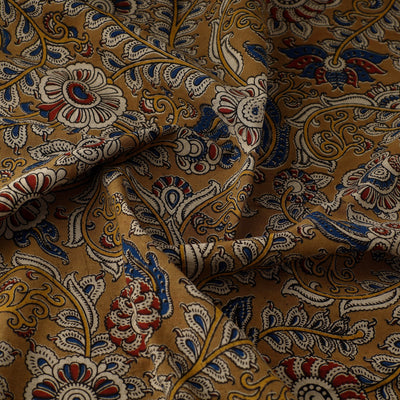 Brown - Natural Dyed Block Print Kalamkari Cotton Fabric 08