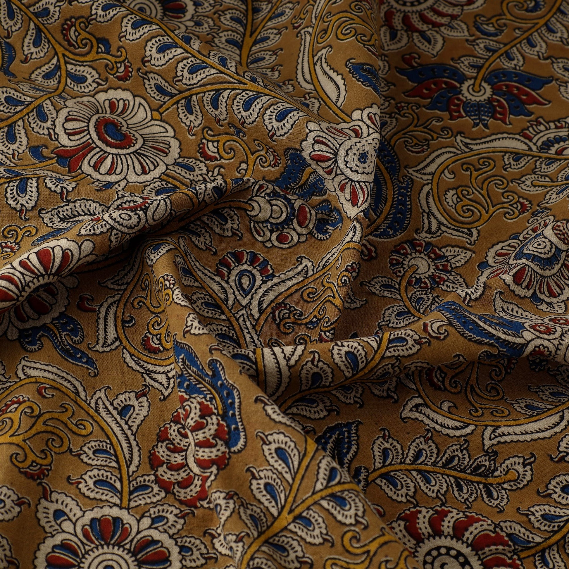 Brown - Natural Dyed Block Print Kalamkari Cotton Fabric 08