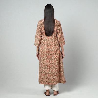 Beige - Kalamkari Block Printed Cotton Long Kurta