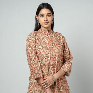 Beige - Kalamkari Block Printed Cotton Long Kurta