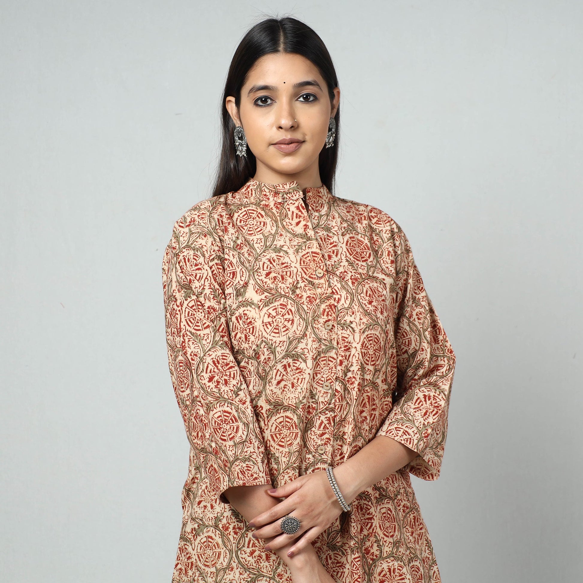 Beige - Kalamkari Block Printed Cotton Long Kurta