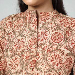 Beige - Kalamkari Block Printed Cotton Long Kurta