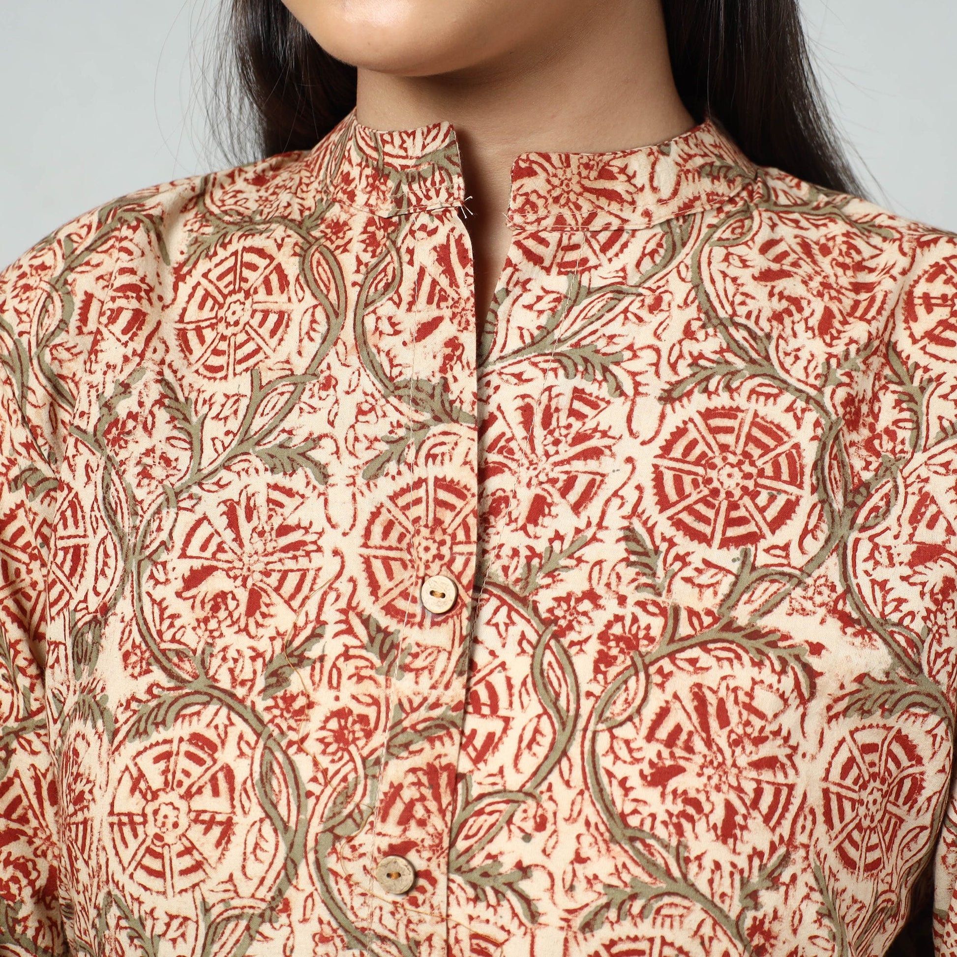 Beige - Kalamkari Block Printed Cotton Long Kurta
