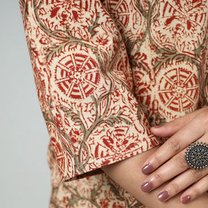 Beige - Kalamkari Block Printed Cotton Long Kurta
