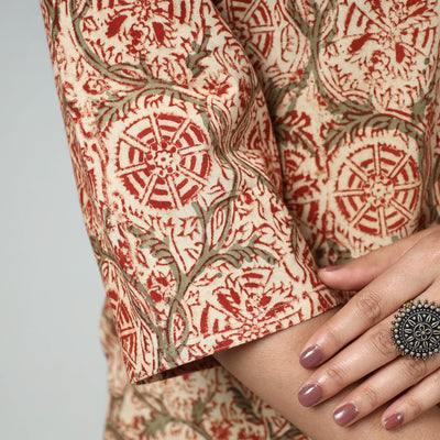 Beige - Kalamkari Block Printed Cotton Long Kurta