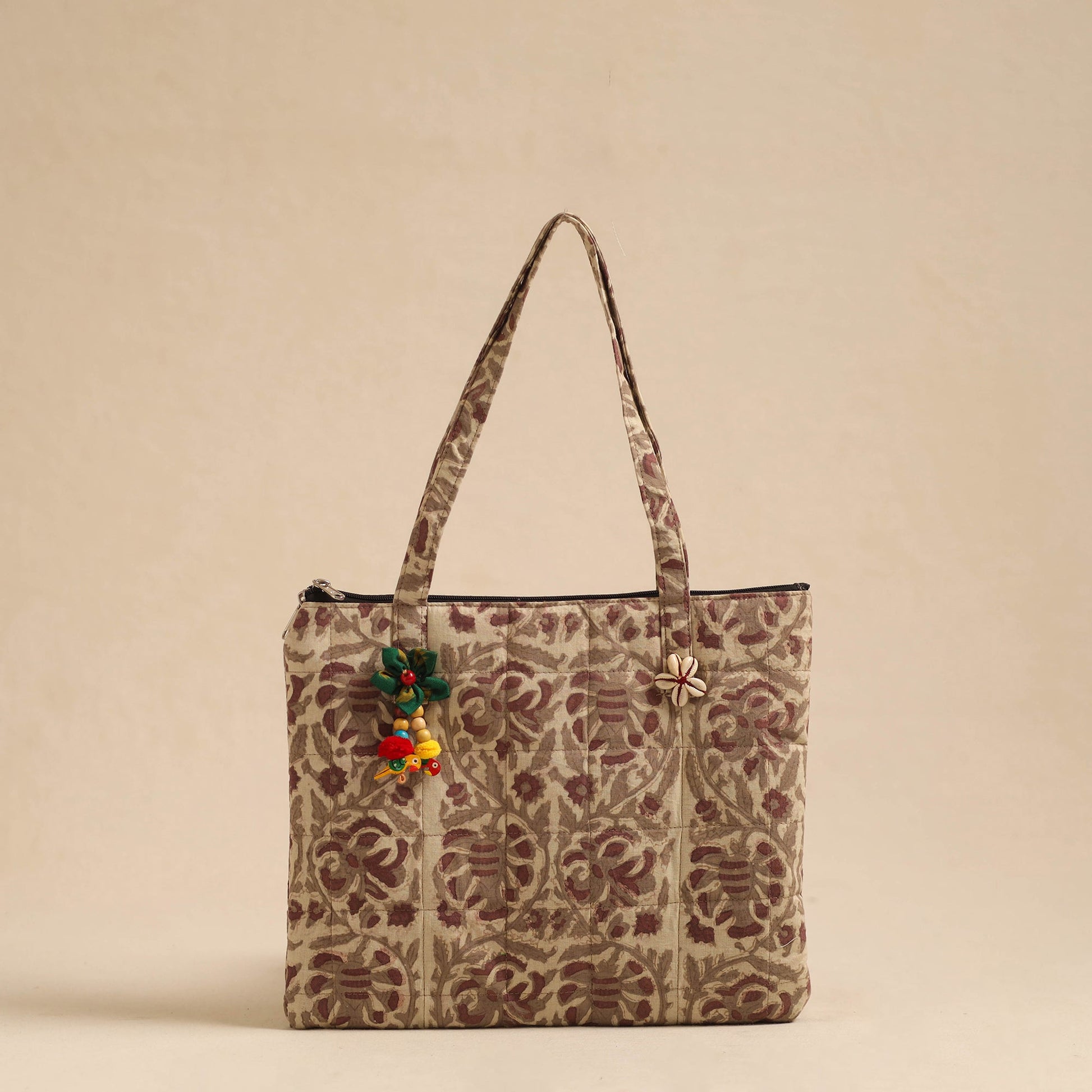 Beige - Handcrafted Quilted Cotton Hand Bag 96