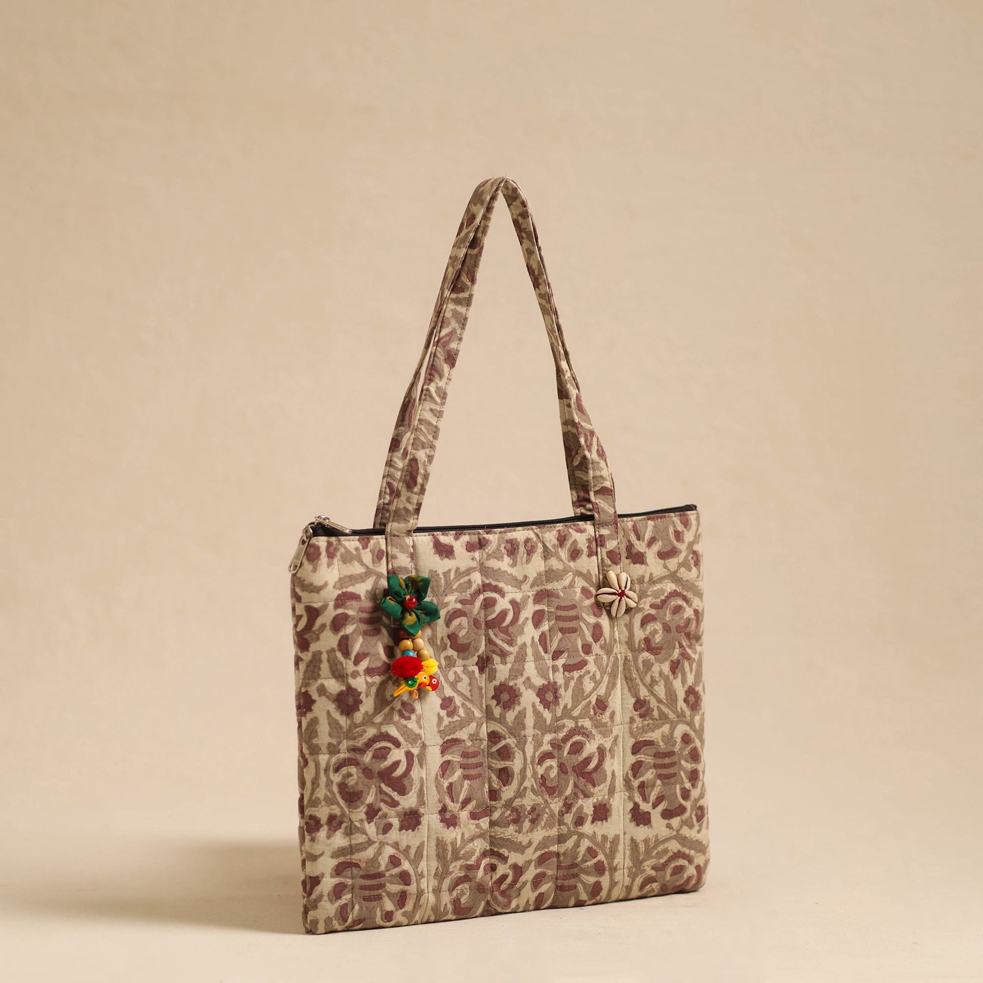 Beige - Handcrafted Quilted Cotton Hand Bag 96
