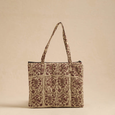 Beige - Handcrafted Quilted Cotton Hand Bag 96