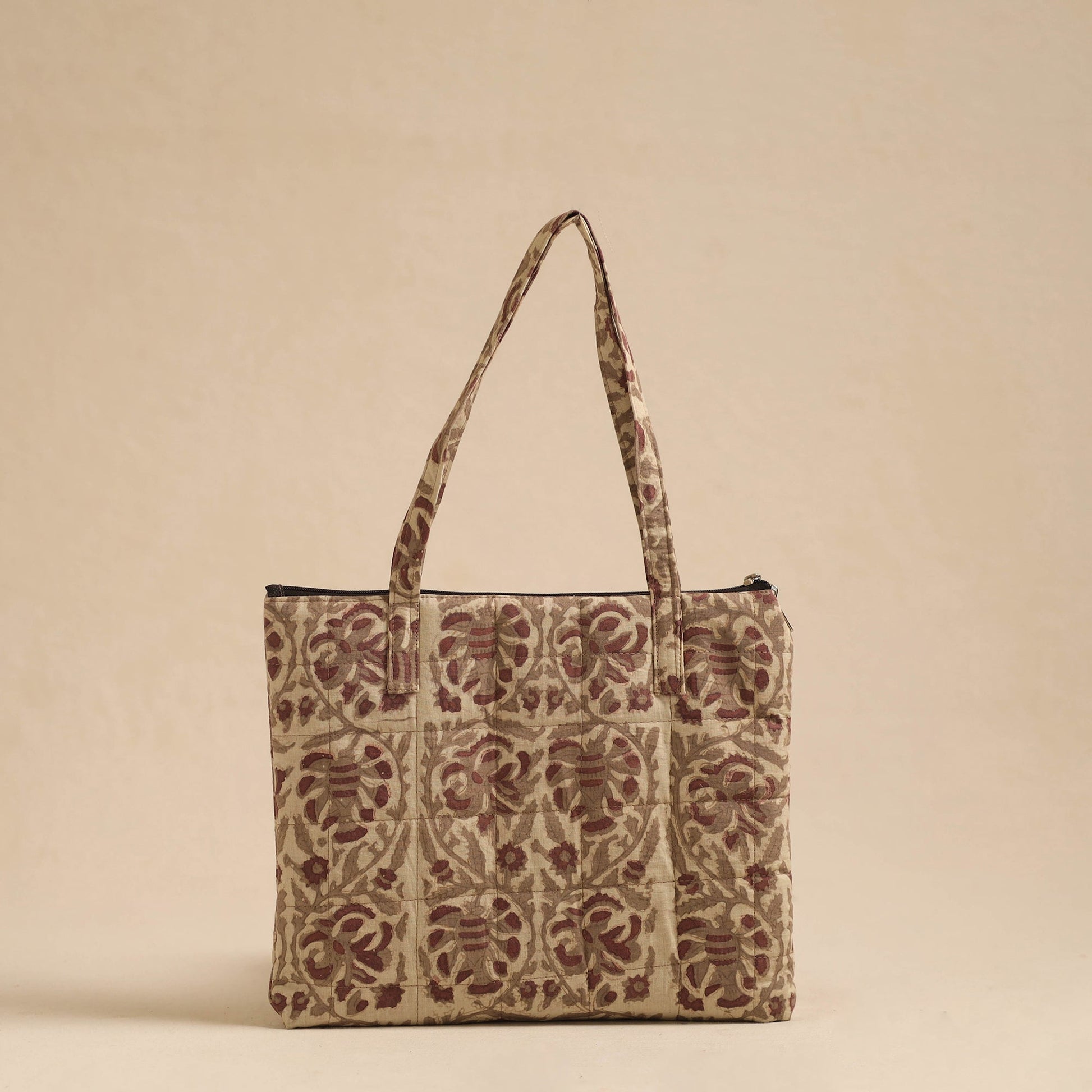 Beige - Handcrafted Quilted Cotton Hand Bag 96