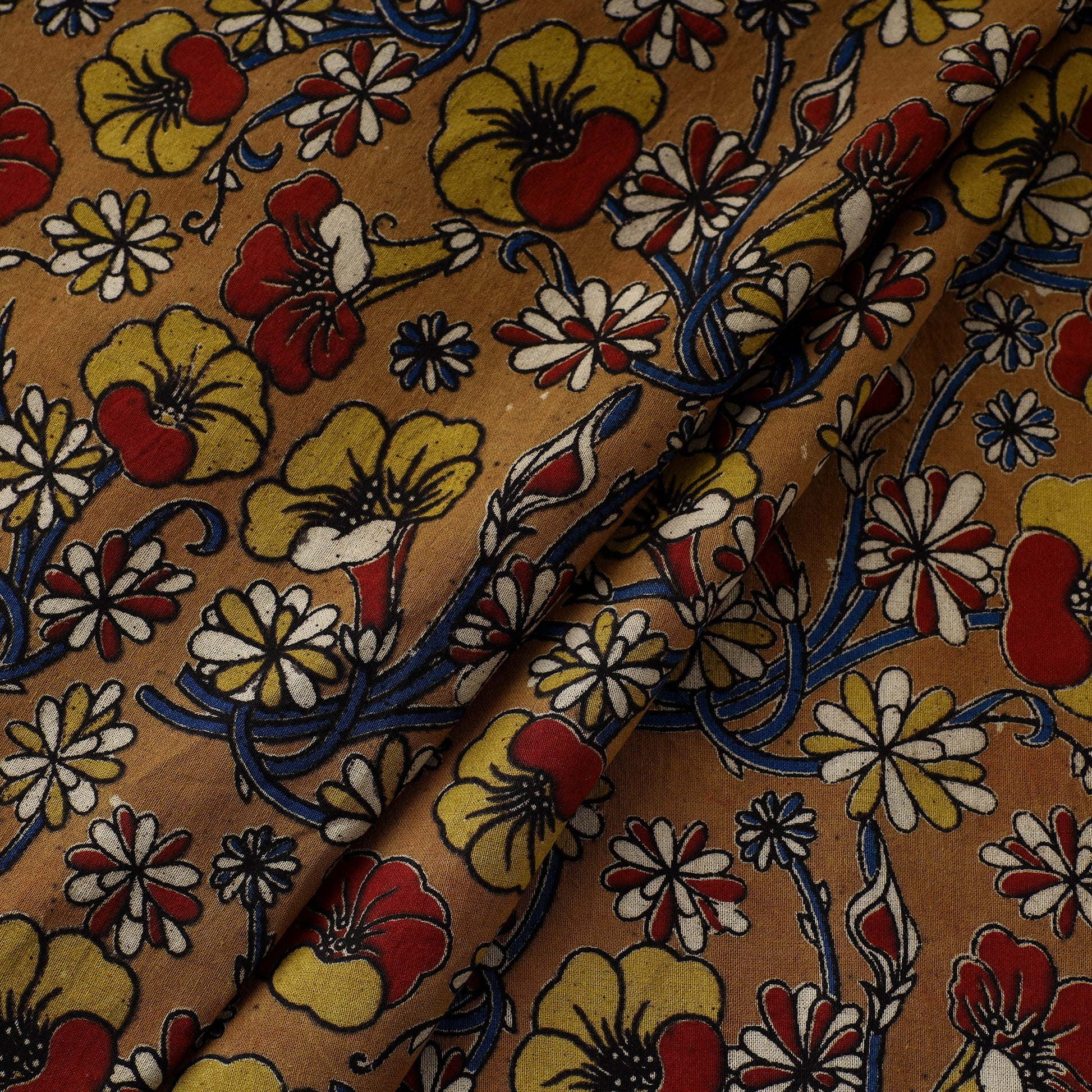 Brown - Natural Dyed Block Print Kalamkari Cotton Fabric 15