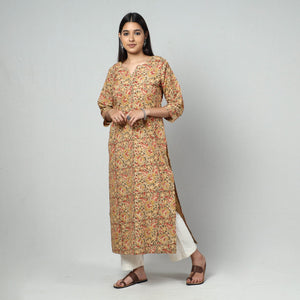 Beige - Kalamkari Block Printed Cotton Long Kurta