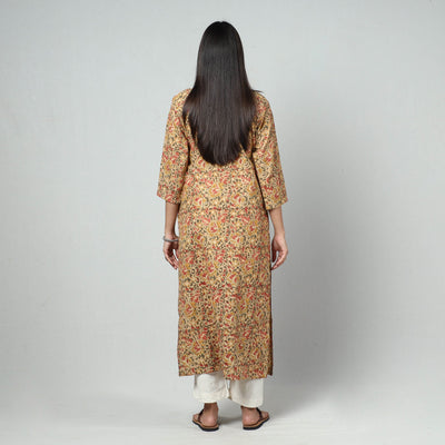 Beige - Kalamkari Block Printed Cotton Long Kurta