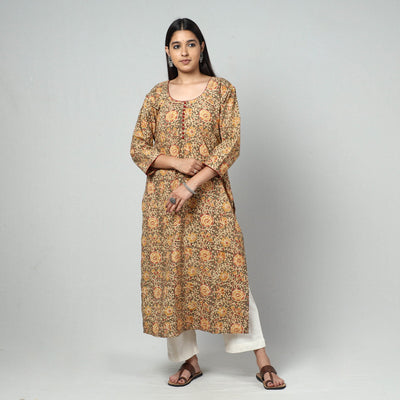 Brown - Kalamkari Block Printed Cotton Long Kurta