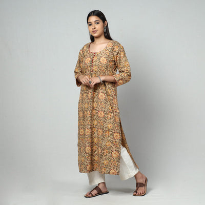 Brown - Kalamkari Block Printed Cotton Long Kurta