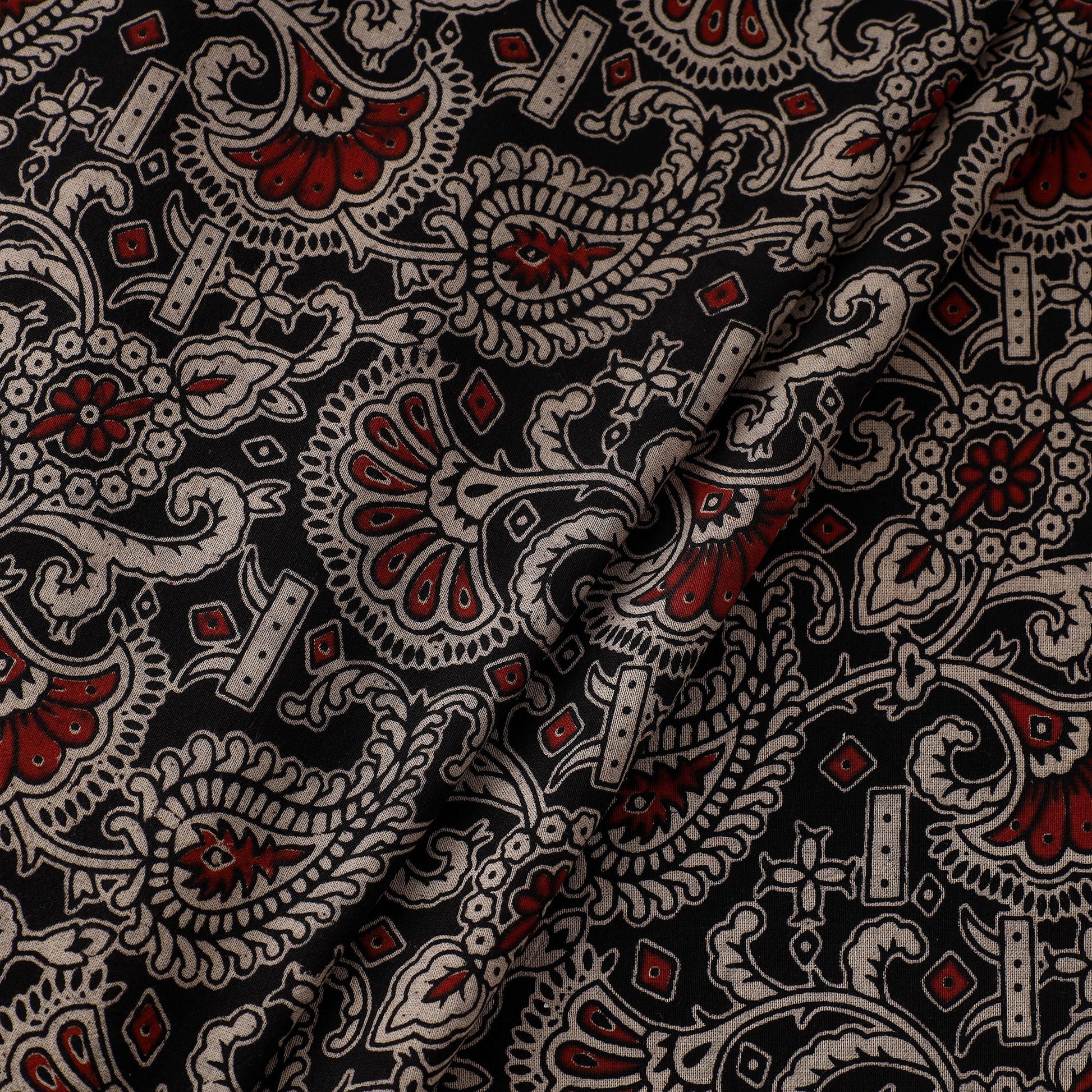 Black - Natural Dyed Block Print Kalamkari Cotton Fabric 16