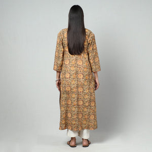Brown - Kalamkari Block Printed Cotton Long Kurta