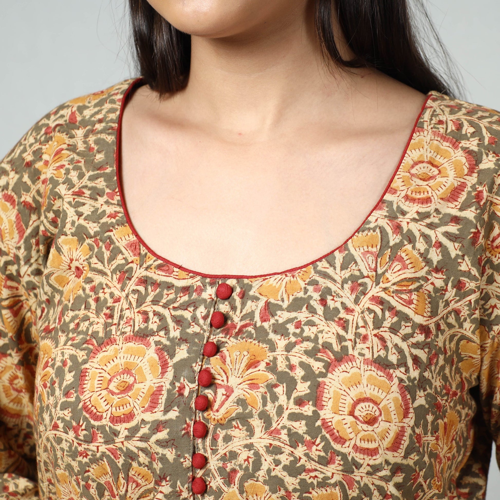 Brown - Kalamkari Block Printed Cotton Long Kurta