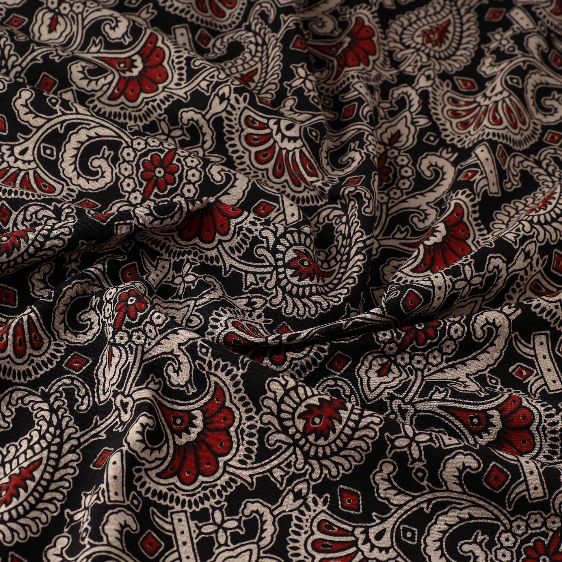 Black - Natural Dyed Block Print Kalamkari Cotton Fabric 16