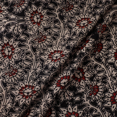 Black - Natural Dyed Block Print Kalamkari Cotton Fabric 17