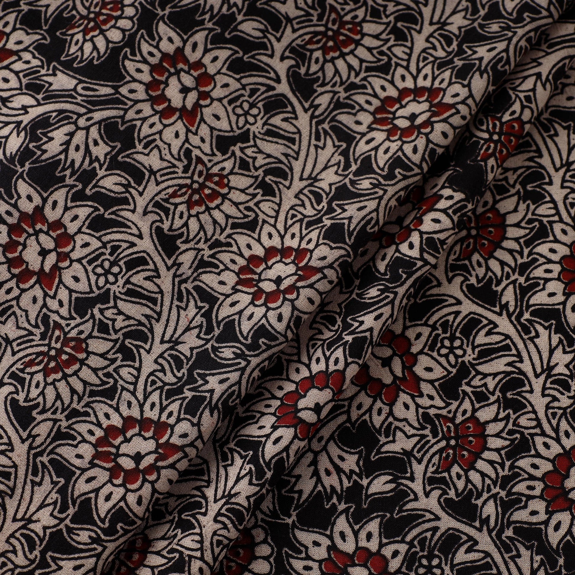 Black - Natural Dyed Block Print Kalamkari Cotton Fabric 17