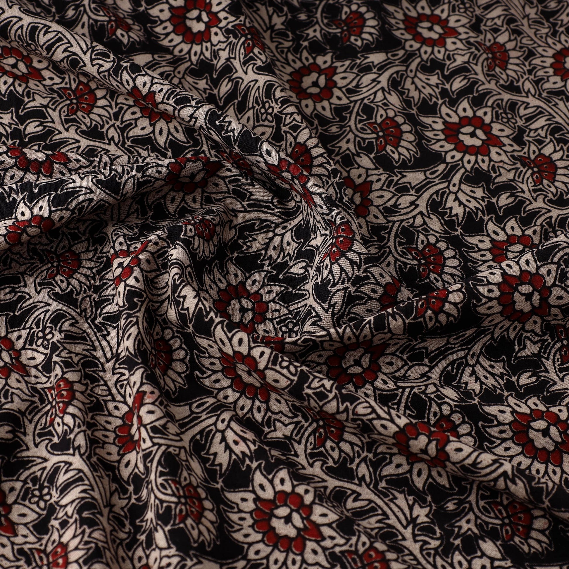 Black - Natural Dyed Block Print Kalamkari Cotton Fabric 17