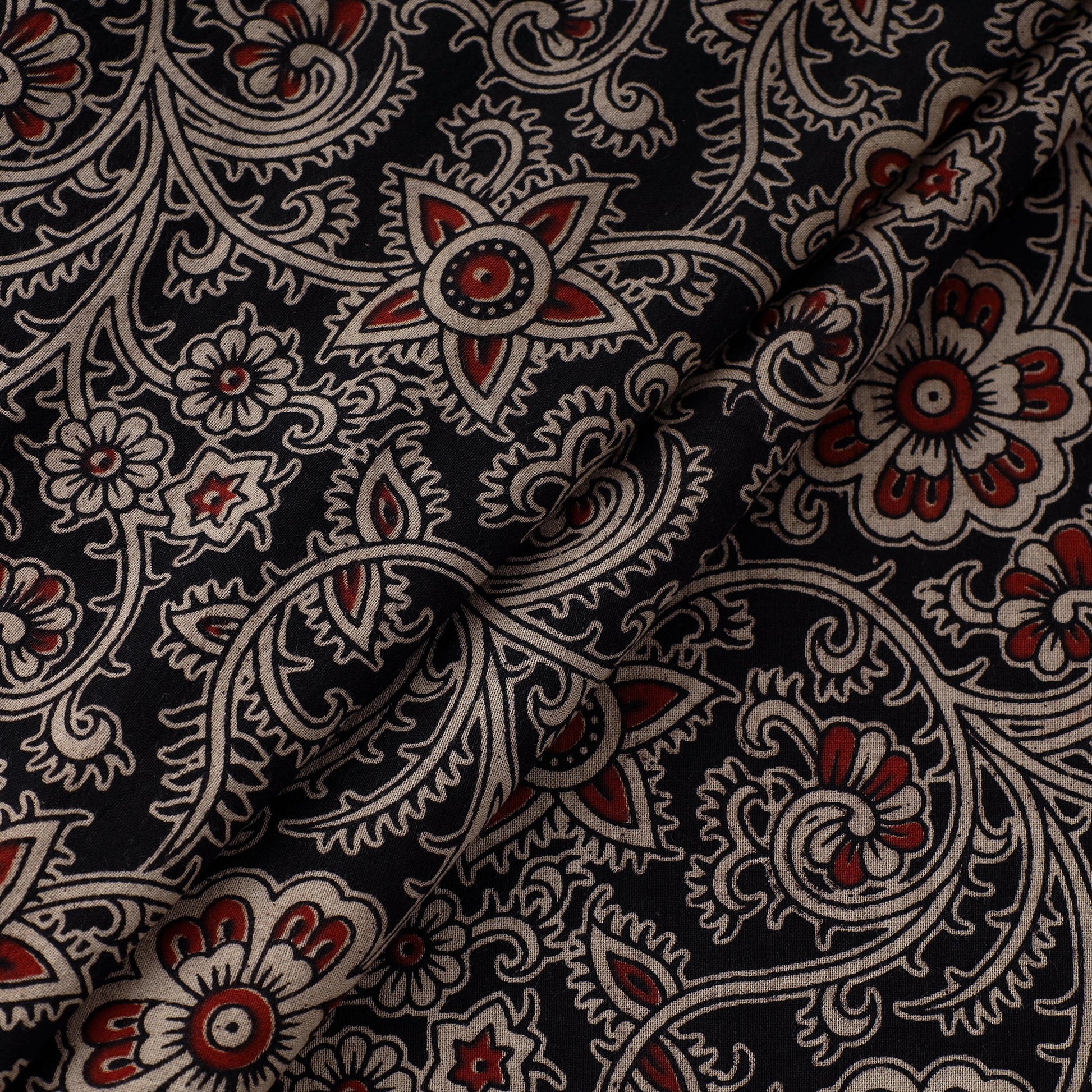 Black - Natural Dyed Block Print Kalamkari Cotton Fabric 18