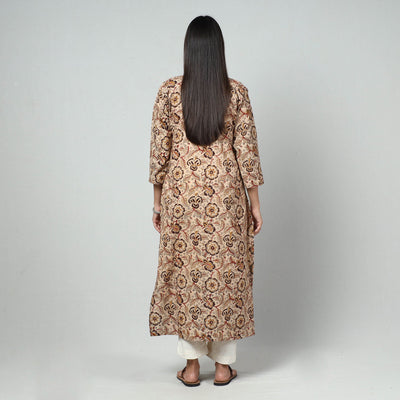 Beige - Kalamkari Block Printed Cotton Long Kurta