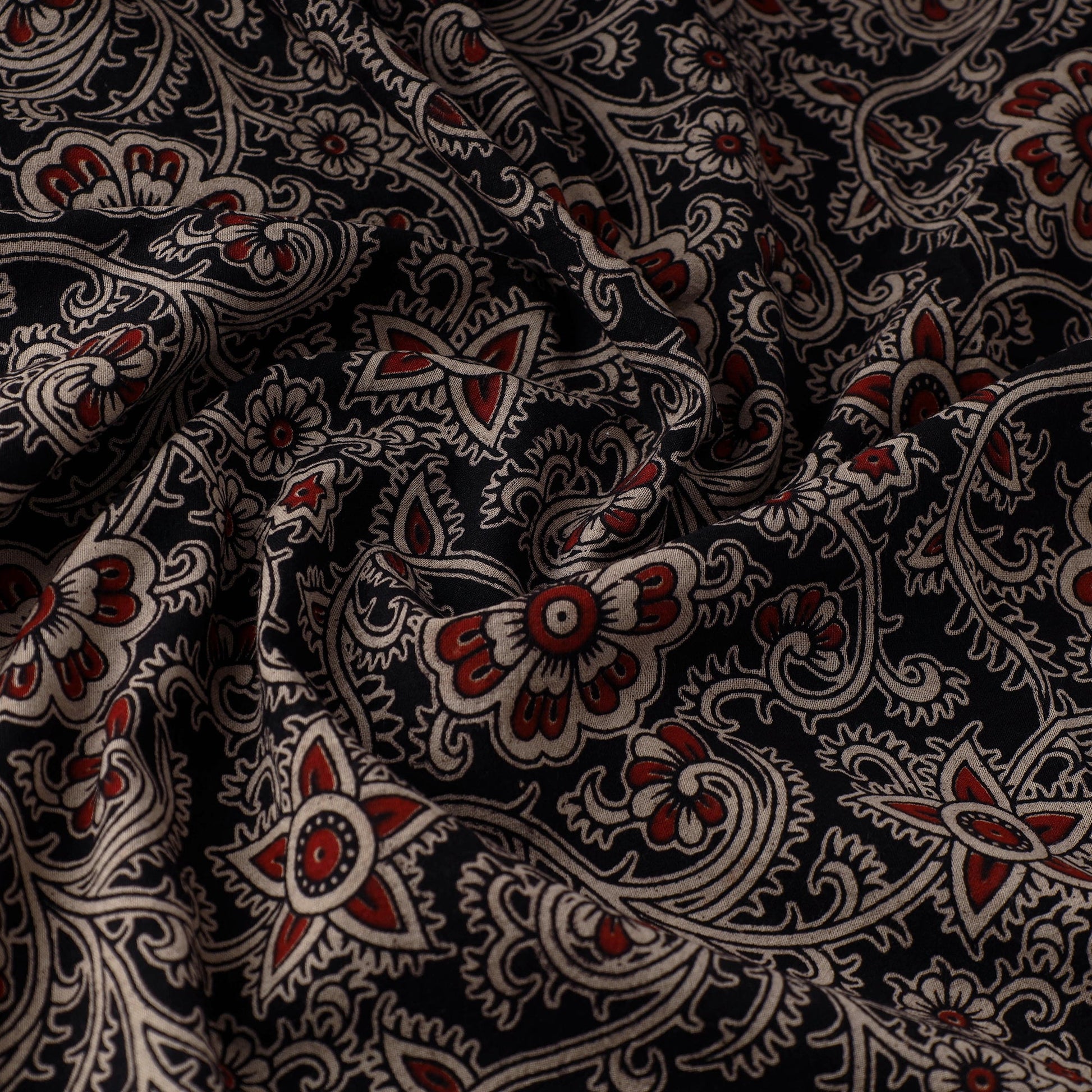 Black - Natural Dyed Block Print Kalamkari Cotton Fabric 18