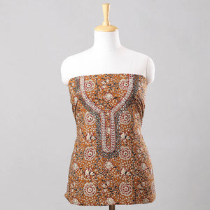 Brown - Embroidery Bagru Block Printing Cotton Kurta Material - 2.5 meter