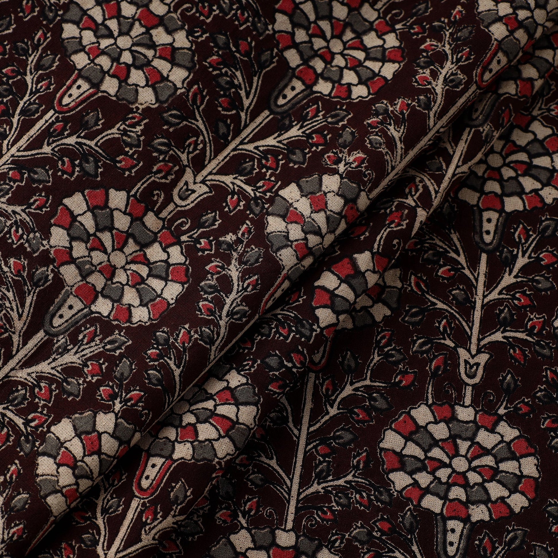 Brown - Natural Dyed Block Print Kalamkari Cotton Fabric 19