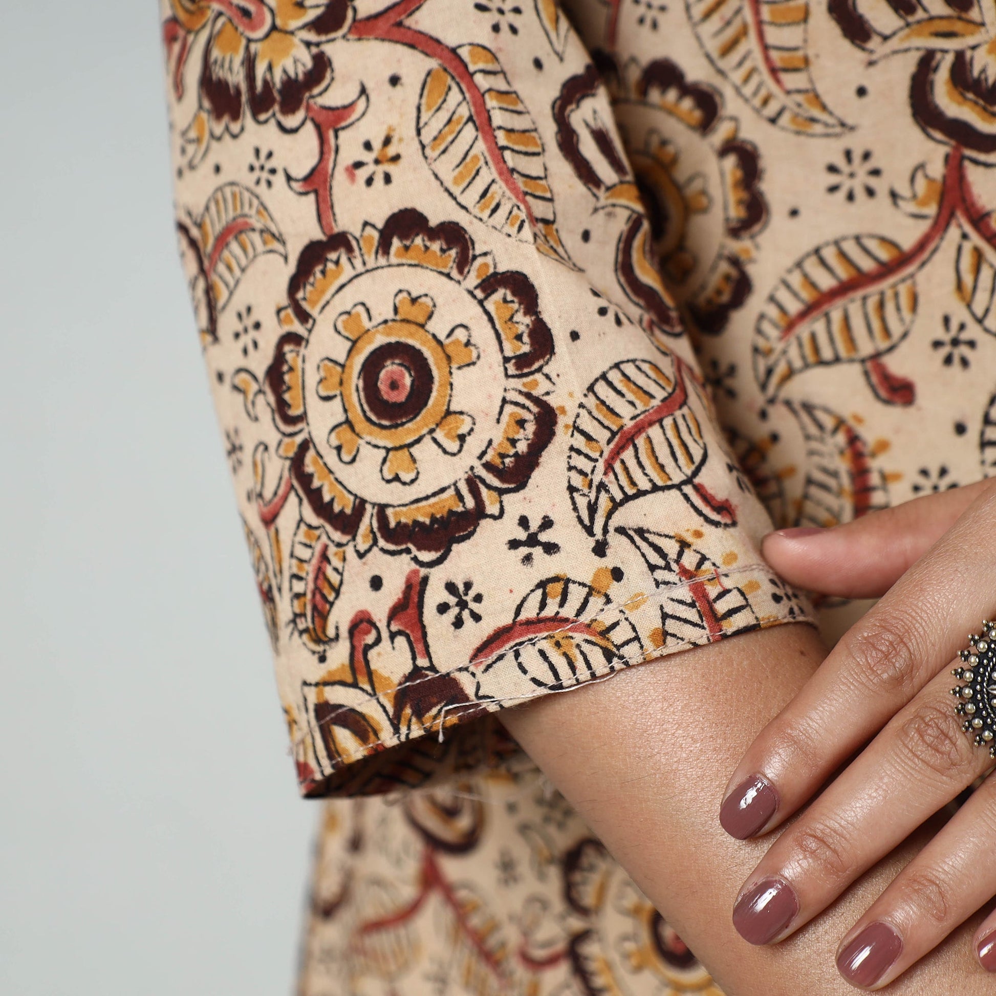 Beige - Kalamkari Block Printed Cotton Long Kurta