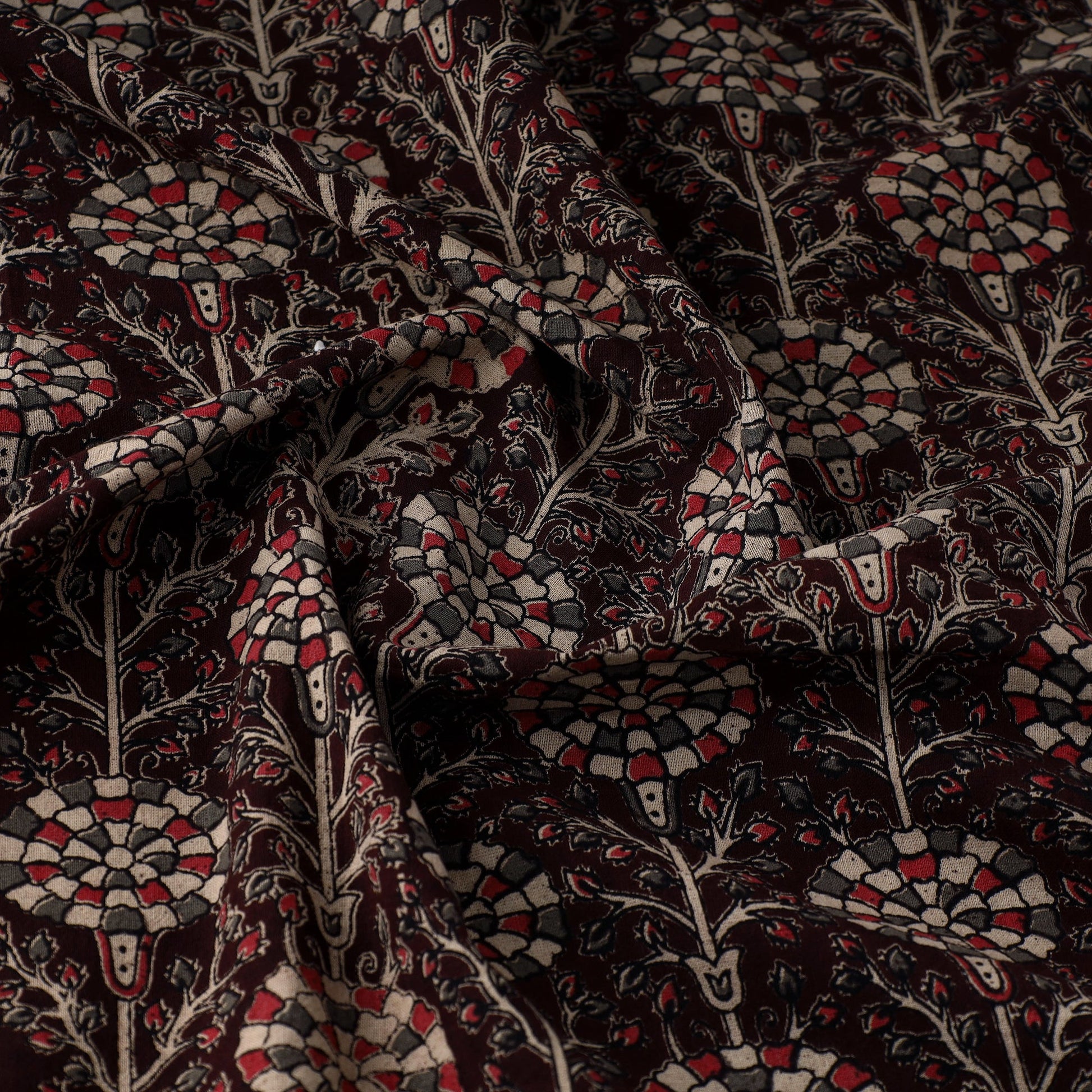 Brown - Natural Dyed Block Print Kalamkari Cotton Fabric 19