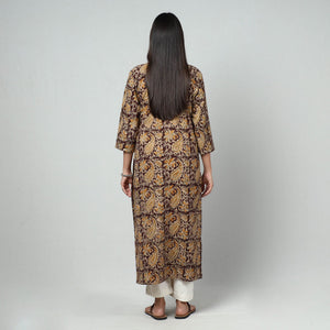 Brown - Kalamkari Block Printed Cotton Long Straight Kurta