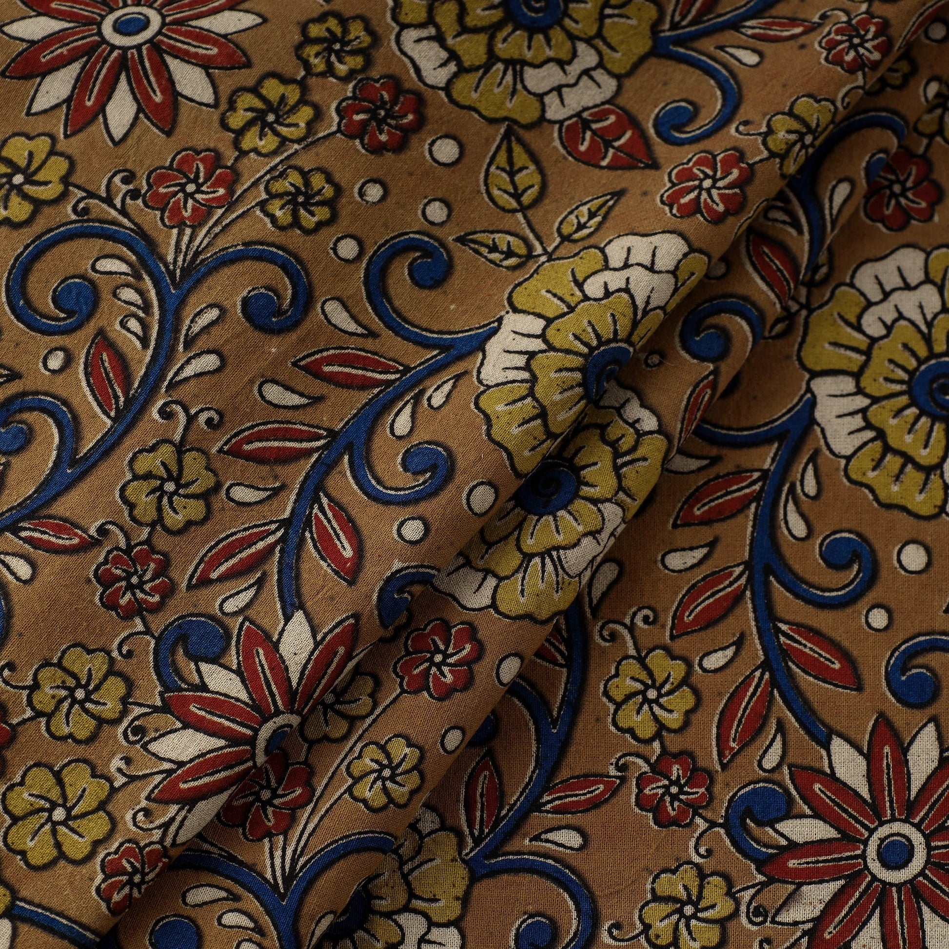 Brown - Natural Dyed Block Print Kalamkari Cotton Fabric 20