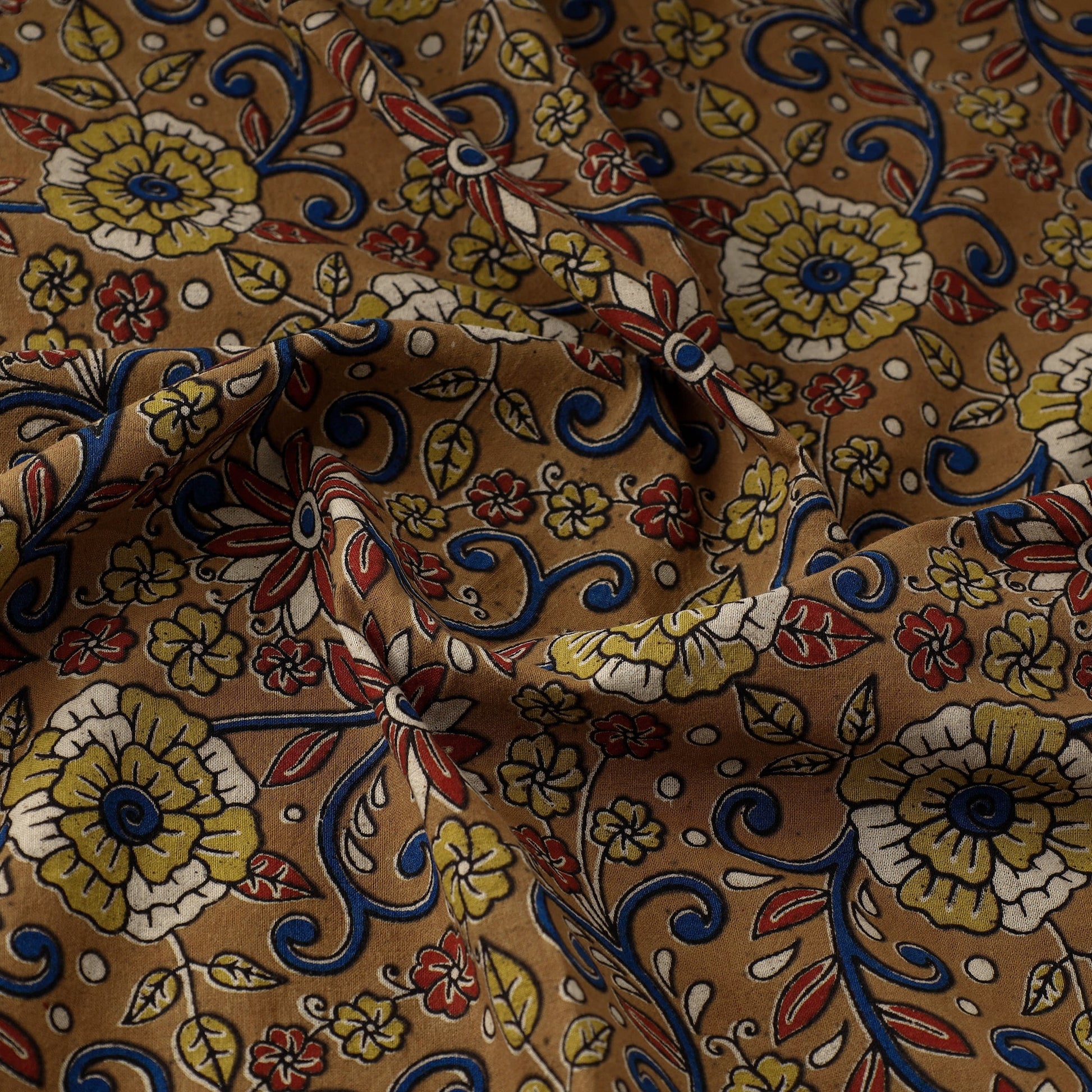 Brown - Natural Dyed Block Print Kalamkari Cotton Fabric 20