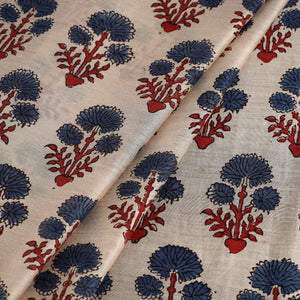Beige - Ajrakh Block Printed Chanderi Silk Fabric 02
