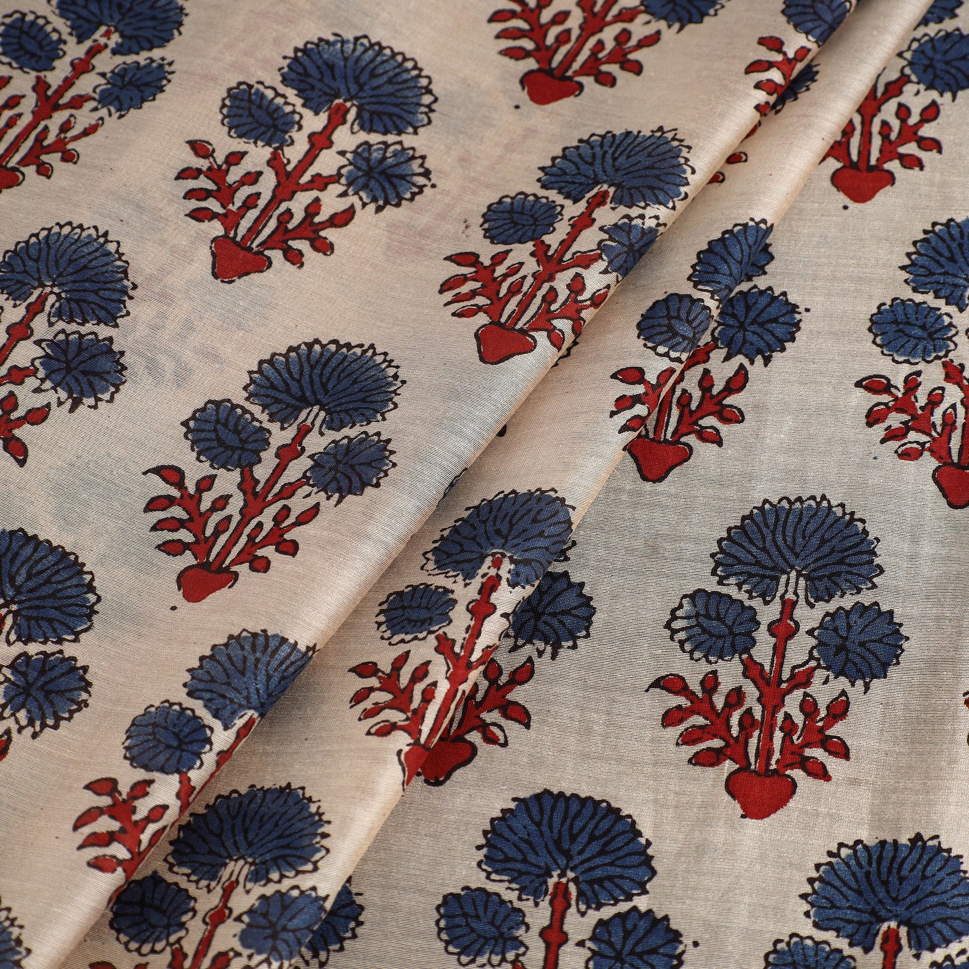 Beige - Ajrakh Block Printed Chanderi Silk Fabric 02