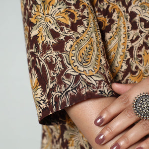 Brown - Kalamkari Block Printed Cotton Long Straight Kurta