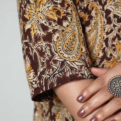 Brown - Kalamkari Block Printed Cotton Long Straight Kurta