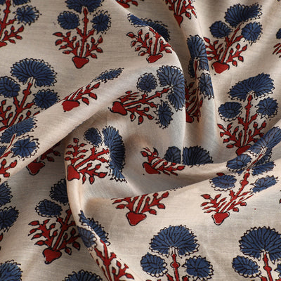Beige - Ajrakh Block Printed Chanderi Silk Fabric 02