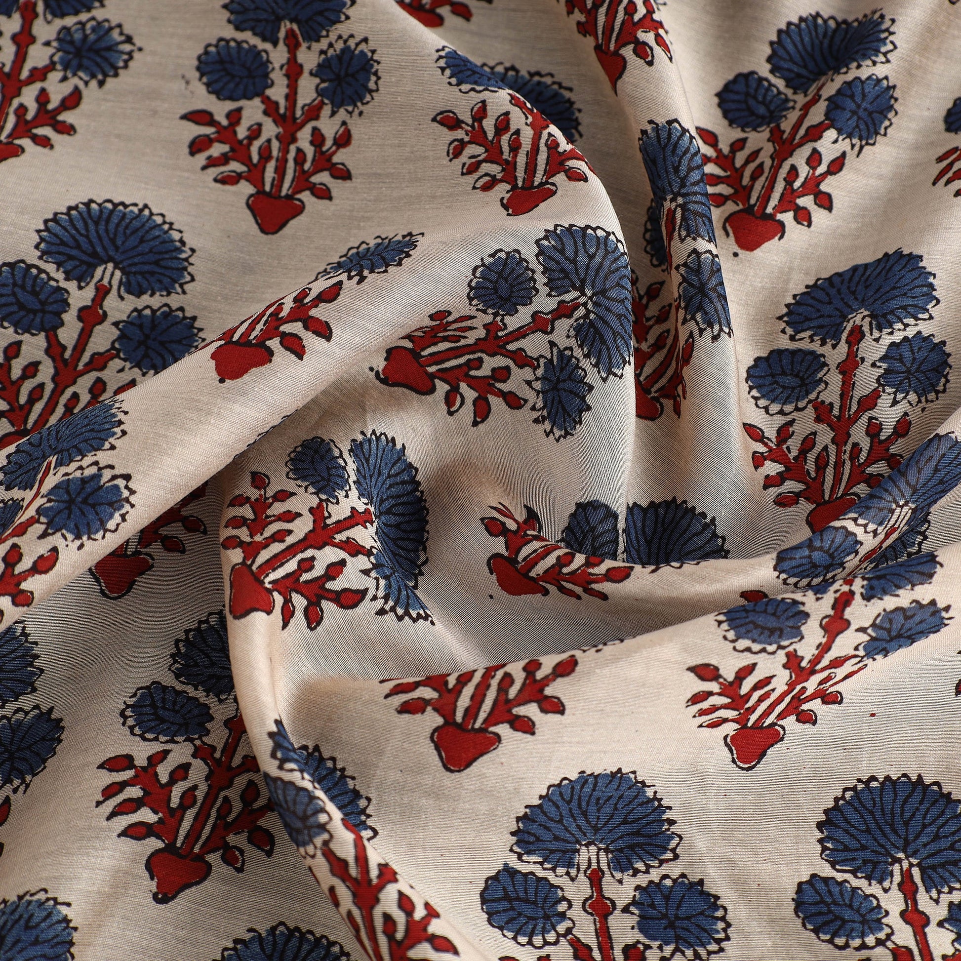 Beige - Ajrakh Block Printed Chanderi Silk Fabric 02