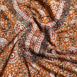 Brown - Embroidery Bagru Block Printing Cotton Kurta Material - 2.5 meter