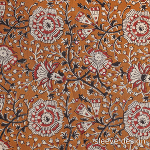 Brown - Embroidery Bagru Block Printing Cotton Kurta Material - 2.5 meter