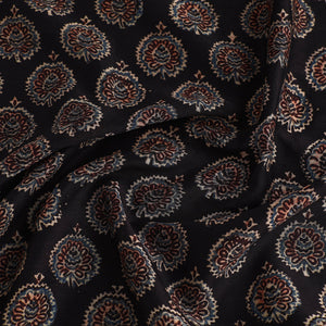 Black - Ajrakh Block Printed Chanderi Silk Fabric 05